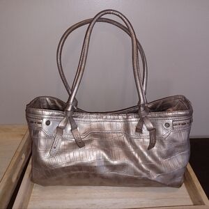 Liz Claiborne Metallic 3 Compartment Snap Clousure Shoulder Bag